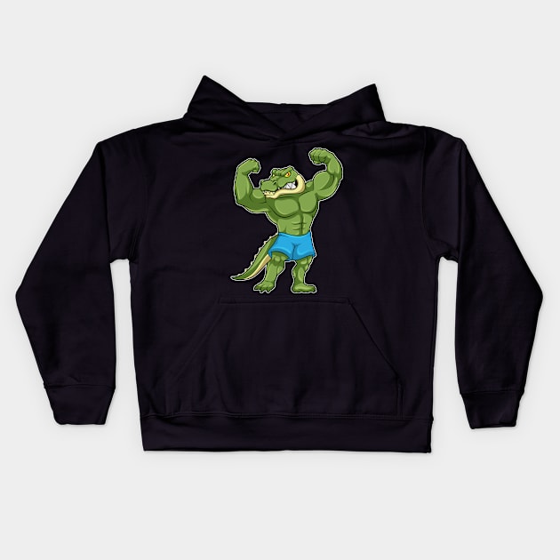 Crocodile as Bodybuilder extreme Kids Hoodie by Markus Schnabel